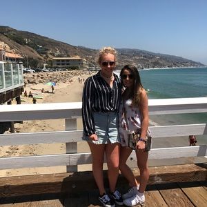 Navy and white stripped button up